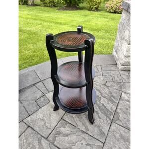 Vintage 3 Tier Side Table/Plant Stand With Faux Leather Top 26” Tall Curved Legs